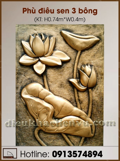 Phù điêu sen 3 bông